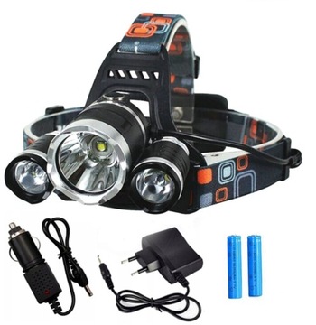 LATARKA CZOŁOWA 3 x LED MOCNA T6 CREE CZOŁÓWKA AKU