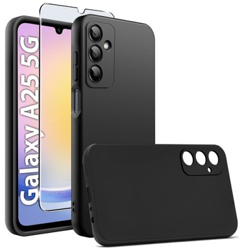 Etui do Samsung Galaxy A25 5G silikonowe MATOWE CZARNE + SZKŁO OCHRONNE 9H