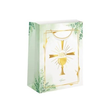 TORBA TOREBKA PREZENTOWA ZŁOTY KIELICH IHS KOMUNIA 26X32X12 CM