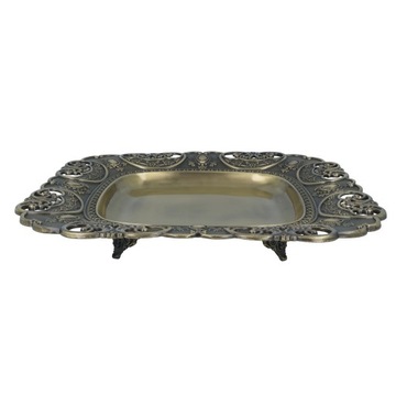 PATERA kwadratowa ZŁOTA metalowa platerowana Taca retro
