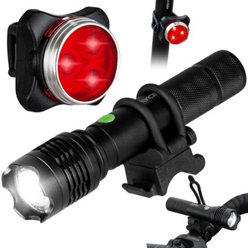 ZESTAW LAMPKA ROWEROWA PRZEDNIA I TYLNA LATARKA ŚWIATŁO LED USB 2w1 VAYOX