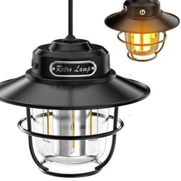 Lampa kempingowa retro 5W wodoodporna IPX4, akumulatorowa, ładowana USB C