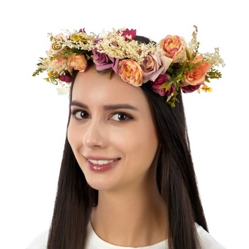 WIANEK na głowę BOHO ślubny PANIEŃSKI kwiaty