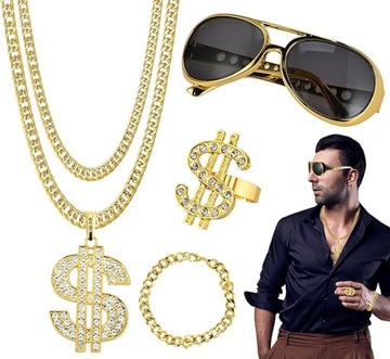 KOSTIUM PRZEBRANIE BIZNESMENA W STYLU LAT 70 80 DOLAR BIŻUTERIA HIP HOP