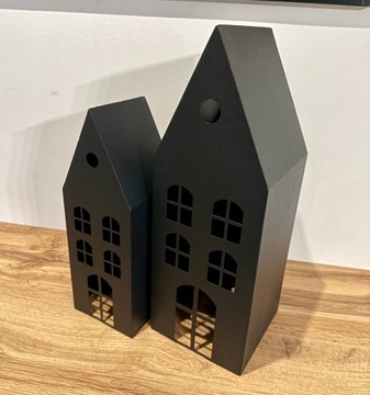 DOMEK LAMPION NA LED SWIECE LATARNIA DUŻY CZARNY LATARENKA LOFT