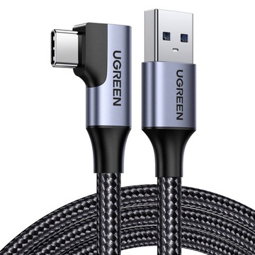 UGREEN MOCNY KABEL PRZEWÓD KĄTOWY USB A DO USB-C 3.0 QC 3.0 PD 3A OPLOT 1M