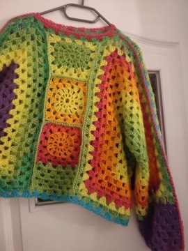 Kolorowy sweter na szydełku handmade boho rękodzieło