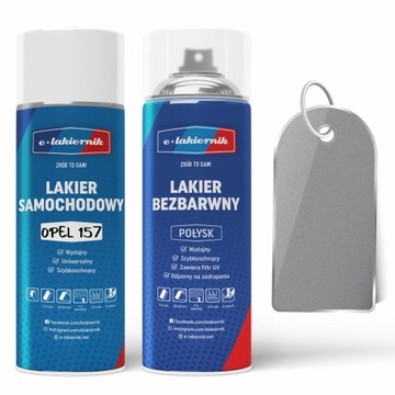 Lakier Samochodowy w Sprayu + Bezbarwny Połysk OPEL 157 Star Silver III