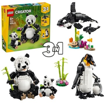 LEGO Creator 3w1 Dzikie zwierzęta rodzina pand Zwierzęta Orka Pingwin 31165