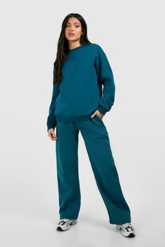 CIĄŻOWE SPODNIE DRESOWE CIEMNO TURKUSOWE GUMKA W PASIE KIESZENIE BOOHOO 38