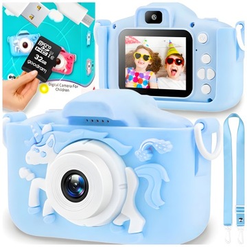 APARAT DLA DZIECI KAMERA HD WIDEO GRY EKRAN LCD JEDNOROŻEC ETUI KARTA 32GB