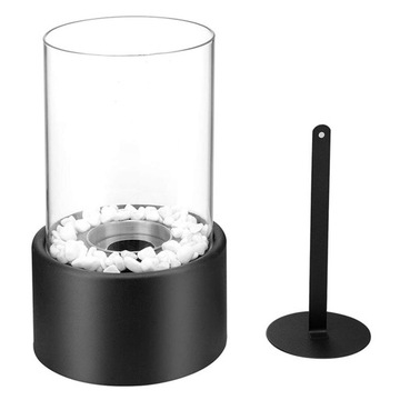 Маленькая черная столешница, ветрозащитная спиртовка, мини-камин.