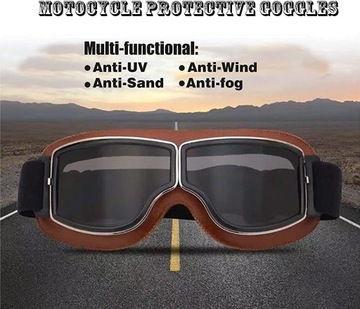 GOGLE MOTOCYKLOWE VINTAGE PILOT SKÓRZANE OKULARY