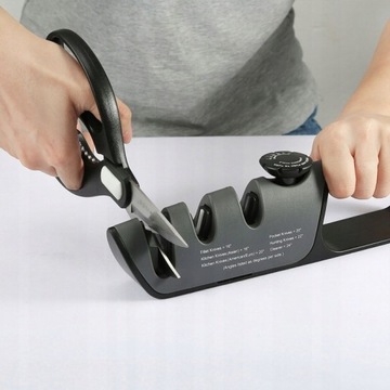 БЫТОВАЯ ТОЧИЛКА ДЛЯ НОЖЕЙ ТРОЙНЫЕ НОЖНИЦЫ РЕГУЛИРУЕМОЕ ЛЕЗВИЕ С РУЧКОЙ