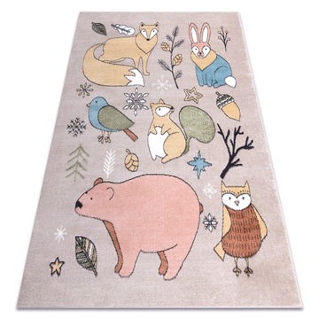 DYWAN DZIECIĘCY FUN 80x150 cm ZWIERZĄTKA beż #O616