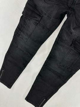 HOUSE jeans czarne bojówki cargo slim fit W31L32 84cm