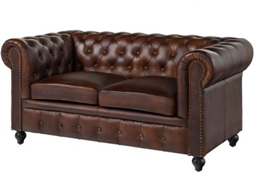 SOFA Skórzana 2 osobowa Brąz Pikowana CHESTERFIELD