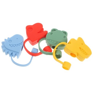 DINOZAUR MIĘKKI PLASTIKOWY OSŁONA NA SŁOMKĘ 4 SZT