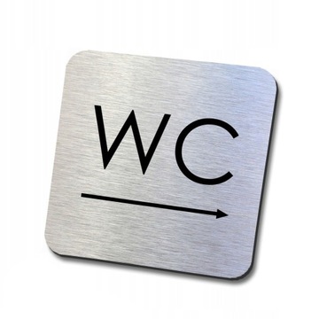 srebrna tabliczka informacyjna WC w prawo