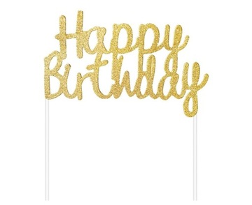 Dekoracja na tort ZŁOTY topper HAPPY BIRTHDAY