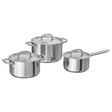 IKEA 365+ zestaw do gotowania 3szt garnków stal