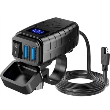 ЗАРЯДНОЕ УСТРОЙСТВО ДЛЯ МОТОЦИКЛА ВОЛЬТМЕТР USB + USB-C тип C QC 3.0