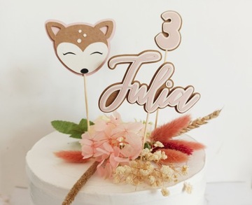 Набор топперов для торта с оленем и именем - розовый