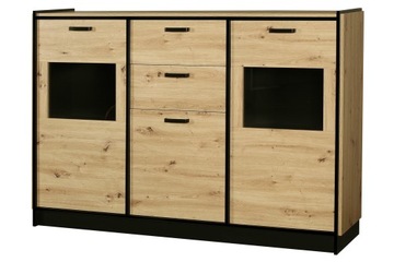 Komoda wysoka 180 3D2S system do salonu KARIA Dąb Artisan / Czarny