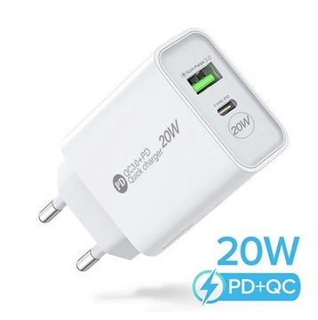ŁADOWARKA SIECIOWA do IPHONE USB-C USB 20W PD+QC