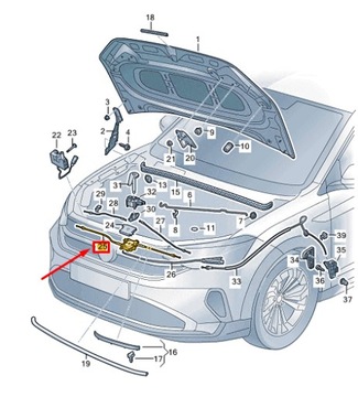 VW TAIGO CS FRONTA CENTER BONNET LOCK CABLE 2G7823531A