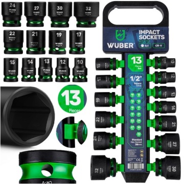 Sada Rázových Nástavců 13 Ks 1/2" 6-HRANNÉ Krátké Nástavce 10-32 MM Wuber