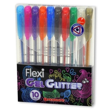 DŁUGOPIS ŻELOWY FLEXI ABRA GEL 10 KOL BROKATOWE