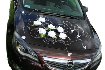 Dekoracja na samochód róże BIEL stroik ozdoba auta na ślub 24H