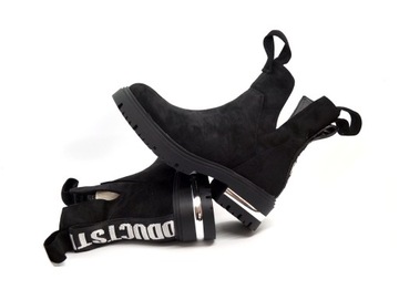 BOTKI DAMSKIE ZAMSZ OCIEPLONE TAŚMA CZARNE R40