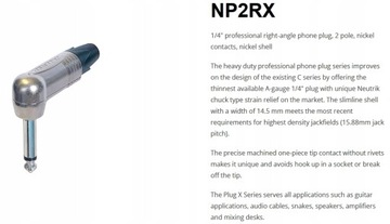 NP2RX złącze jack mono kątowe niklowane (TS) 6,3 mm-1/4' Neutrik