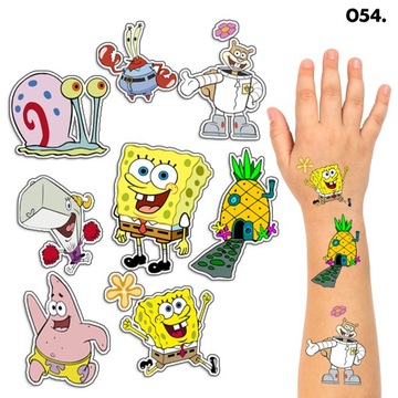TATUAŻE ZMYWALNE DLA DZIECI TYMCZASOWE SPONGEBOB - 8 EL. / 150 WZORÓW