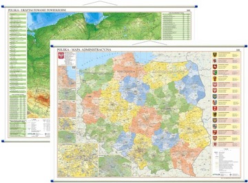 Mapa Polski fizyczna - administracyjna DWUSTRONNA ŚCIENNA DUŻA AKTUALNA