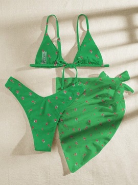 STRÓJ KĄPIELOWY BIKINI W KWIATY TANGA Z PAREO ZIELONY SHEIN L 40