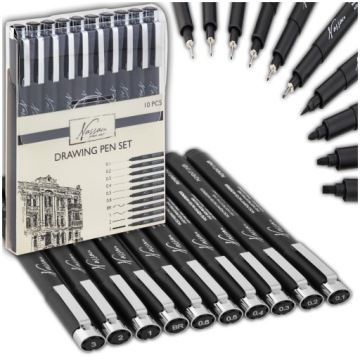 Fineliners, черные маркеры, маркеры для рисования, набор из 10 шт.