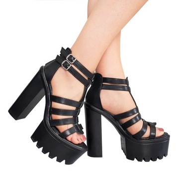 CZARNE BUTY SANDAŁY MEGA PLATFORMY KLAMERKI 38