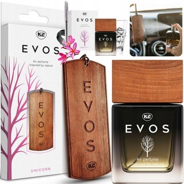 K2 EVOS UNICIRN PERFUMY SAMOCHODOWE ZAPACH AUTA FLAKON +ZAWIESZKA DREWNIANA