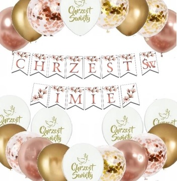 Balony na Chrzciny baner CHRZEST ROSE GOLD IMIĘ