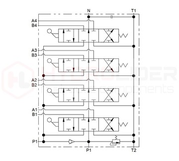 Rozdzielacz hydrauliczny 4 sekcyjny 50L 4P80 + przyłącza 22/18 Hydrolider