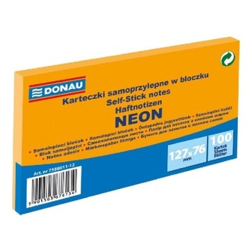 KARTECZKI SAMOPRZYLEPNE 127X76 DONAU NEON POMARAŃ