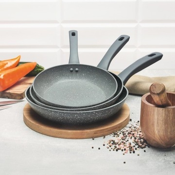 3X Гранитная кастрюля Индукционный набор сковороды без палки 20/24/28 Серых Мрамор