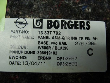 OPEL ASTRA J IV KOMBI BOCZEK BAGAŻNIKA PRAWY TYŁ 13337792