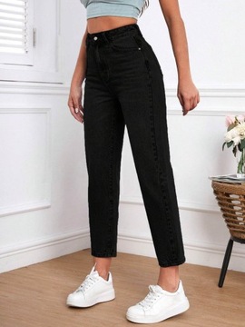 ЖЕНСКИЕ ДЖИНСЫ МАМ ЧЕРНЫЕ С ВЫСОКОЙ ПОСАДКОЙ СВОБОДНЫЕ НОГИ ПЛЮС РАЗМЕР