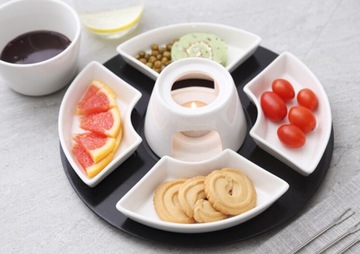 Zestaw do Fondue Topienie Czekolady Porcelana Podgrzewacz Na Świeczkę