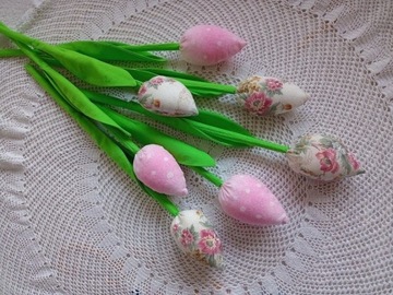 TULIPANY Z MATERIAŁU 35 cm BUKIET 7 sztuk