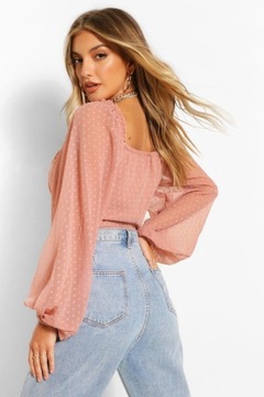 BOOHOO CZARNA SZYFONOWA BLUZKA STRUKTURA V NECK UOC NG2__XL